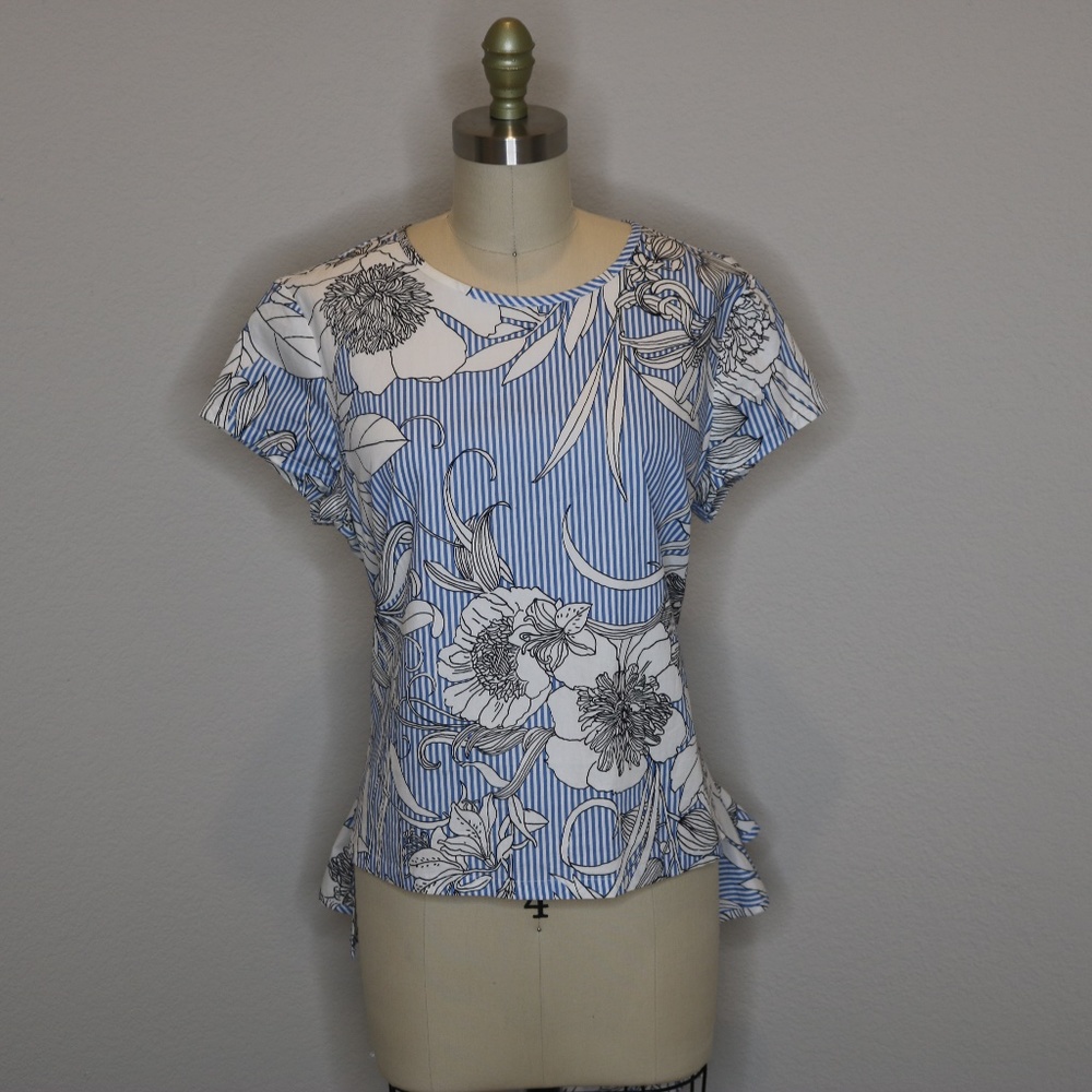 Blue and White Floral Blouse